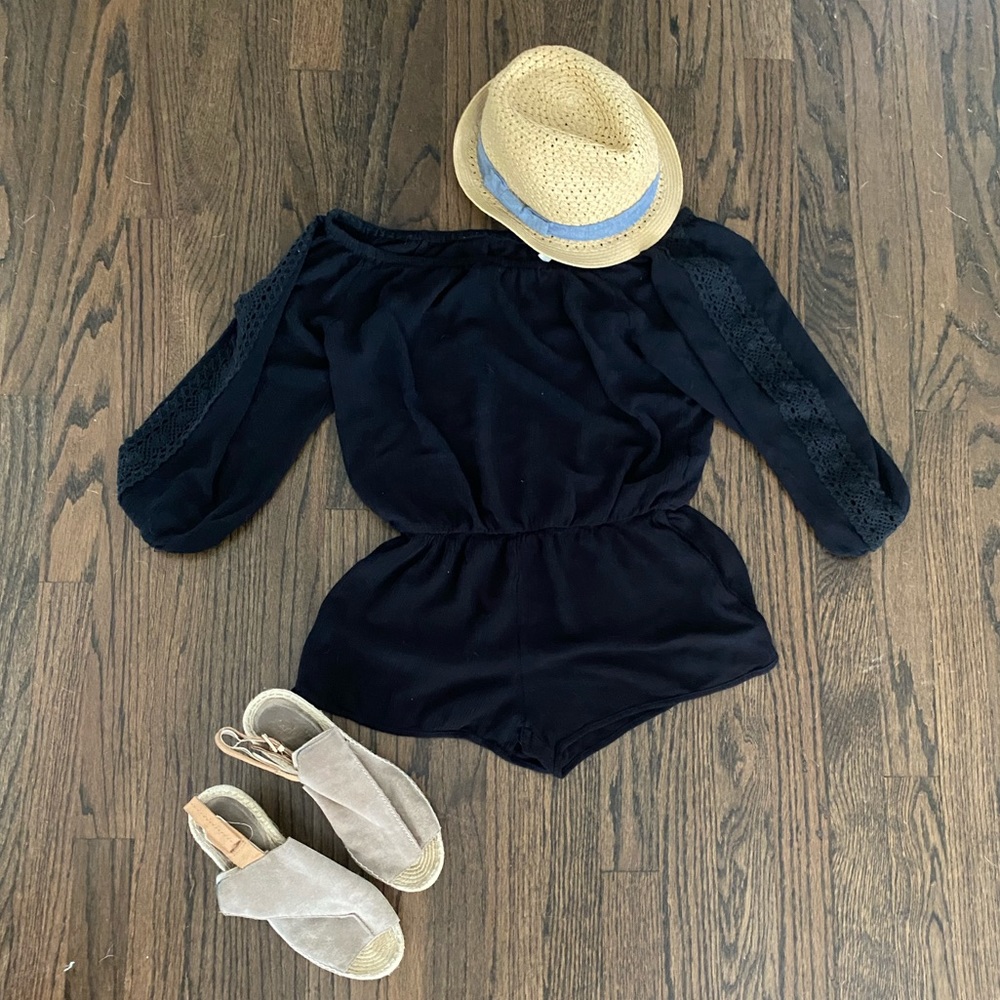 Elan off the shoulder black romper